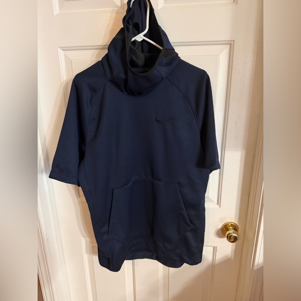 Nike Dri Fit Short Sleeve Hoodie Men’s M Navy Training Basketball Training Top